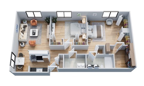 Floor plan for 2 beds, 1 bath, 1260 sqft